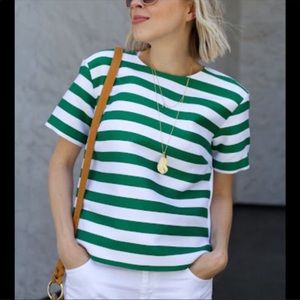 Kate Spade “Ramona” Green and White Stripe Top - 11% Silk